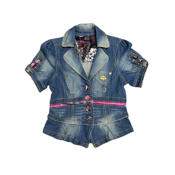 Y2K Dereon for Beyoncé Women’s‎ Short Sleeve Fitted Denim Jacket Size Medium NWT - Picture 13 of 13